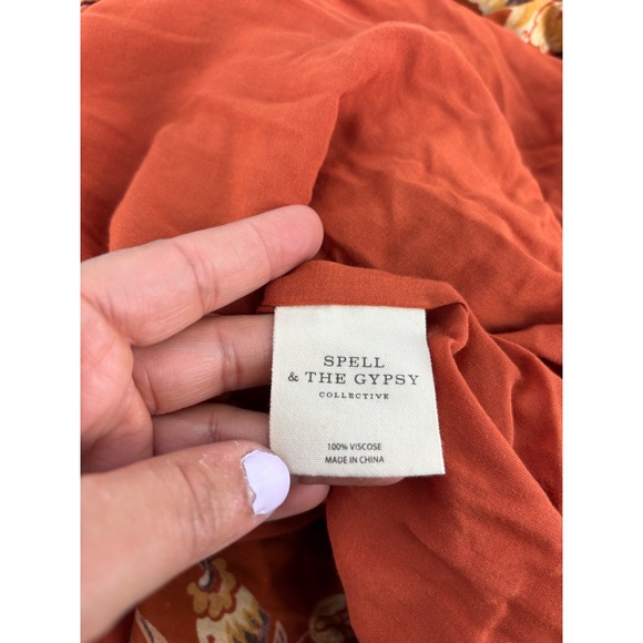 Spell & The Gypsy Collective Sundown Boho Gown Women Size S Orange Paisley Maxi - Picture 8 of 14